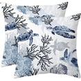 thumbnail image 1 of Nautical Coastal Throw Pillow Covers Set of 2 Beach Themed Ocean Coral Sea Turtle Decorative Pillow Cases Outdoor Sofa Cushion Cover for Bedroom Living Room, 18x18, Blue, 1 of 6