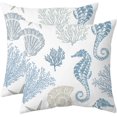 thumbnail image 1 of Nautical Coastal Throw Pillow Covers Set of 2 Beach Themed Ocean Coral Seahorse Decorative Pillow Cases Outdoor Sofa Cushion Cover for Bedroom Living Room, 20x20, Blue, 1 of 6