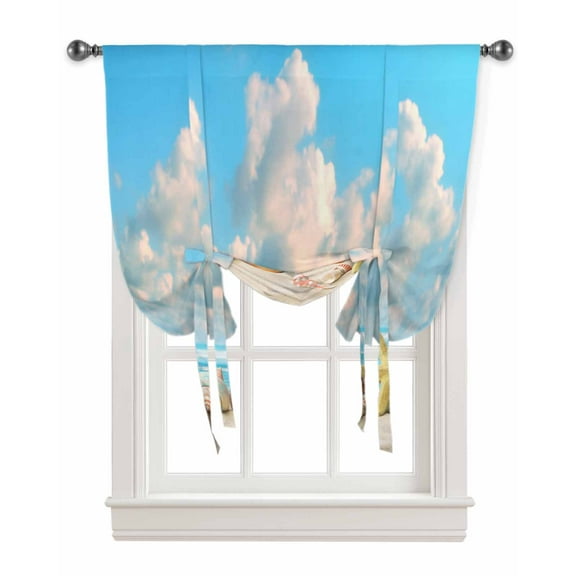 Nautical Coastal Tie Up Curtains for Kitchen Bathroom Bedroom Windows 45 Inch Length, Summer Beach Shell Conch Starfish Blue Balloon Drape Curtains Shade Rod Pocket Drapery Curtain Panel, 34"x45"