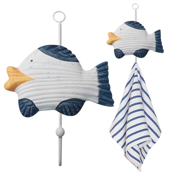 Nautical Coastal Wall Hooks,, Beach Themed Towel Coat Hanging Hooks for Bathroom Kitchen Beach House,3.9"×6.9",1PC (Fish)