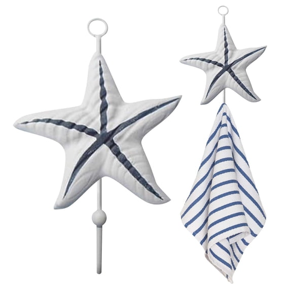 Nautical Coastal Wall Hooks,, Beach Themed Towel Coat Hanging Hooks for Bathroom Kitchen Beach House,3.9"×6.9",1PC (Starfish)