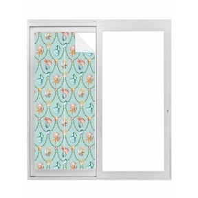 Nautical Coastal Window Privacy Film, Summer Ocean Starfish Conch Shells Blue Static Cling UV Sun Blocking Tint Film Heat Control Windows Films for Bedroom Bathroom, Window Stickers 23.6"x59"