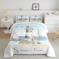 thumbnail image 1 of Nautical Comforter Sailboat Lighthouse Bedding Watercolor Ocean Themed Bedding Sets & Collections Summer Beach Down Comforter King Size Decoratives 3pcs Sea Adventure Bedroom Decor, Luxury White Blue, 1 of 5