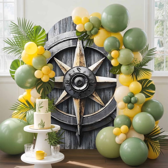 Nautical Compass Arch Backdrop Cover, 4FT, Vintage Compass Directions Spandex Arch Covers Double-Sided Backdrop for Wedding Birthday Party Photo Background Decoration