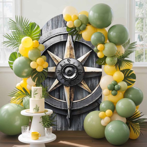 Nautical Compass Arch Backdrop Cover, 7.2FT, Vintage Compass Directions Spandex Arch Covers Double-Sided Backdrop for Wedding Birthday Party Photo Background Decoration