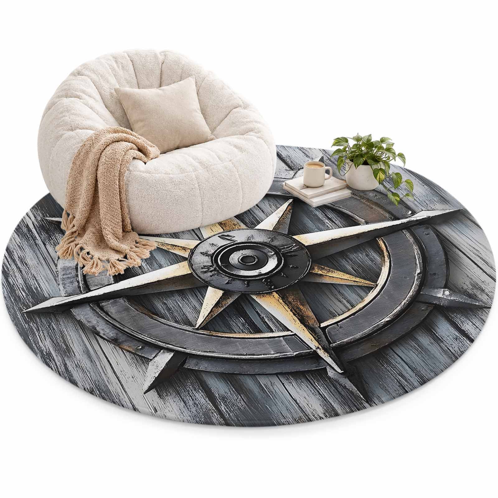 Nautical Compass Area Rug 5', Vintage Compass Soft Mat Non-Slip ...