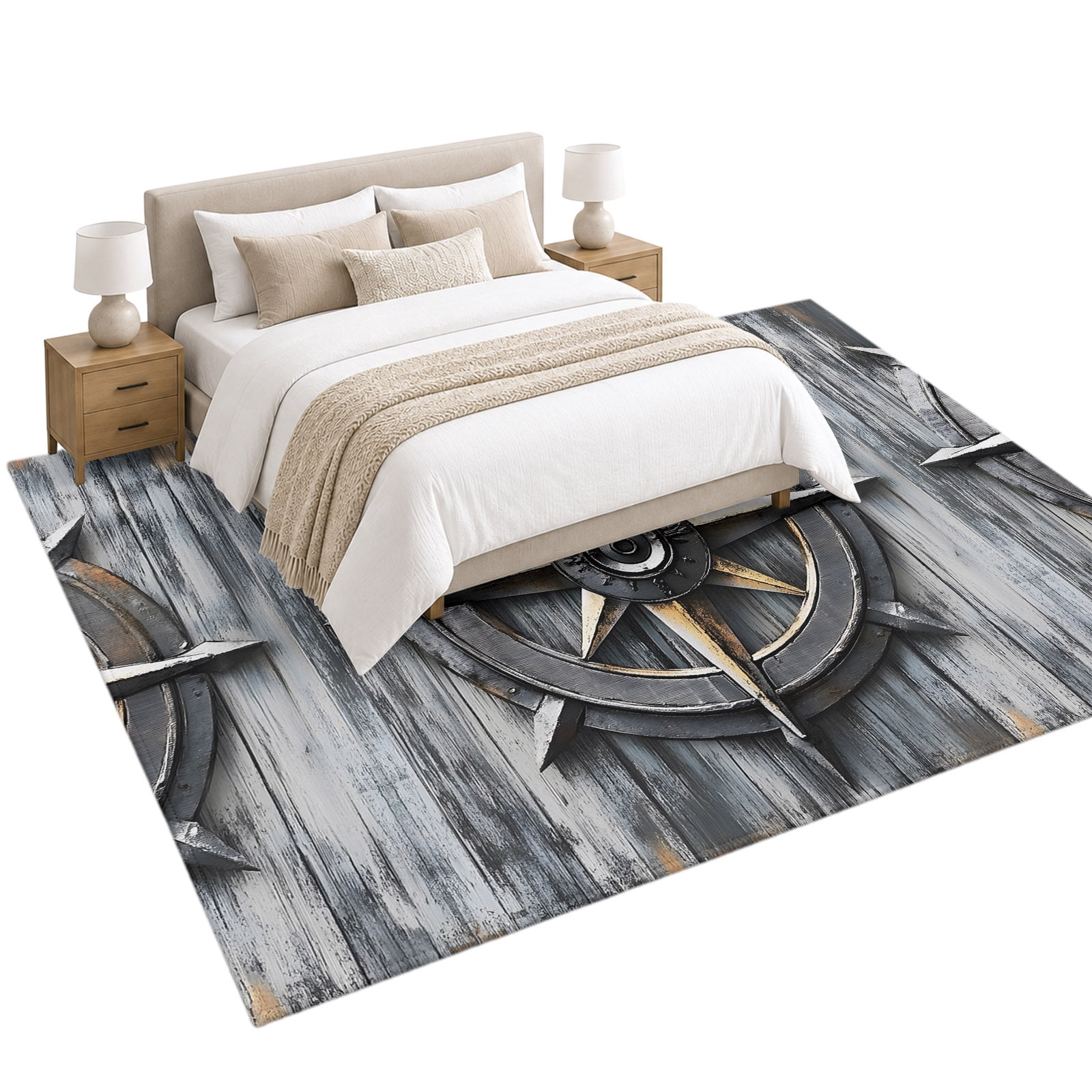 Nautical Compass Area Rug 6'x9', Vintage Compass Soft Mat Non-Slip ...
