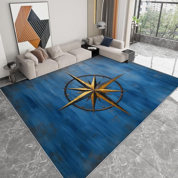 Nautical Compass Area Rugs, Distressed Compass Symbols Carpet, Washable Non Slip Low Pile Soft Rug for Living Room Bedroom Entryway Decor Mat 2x3ft