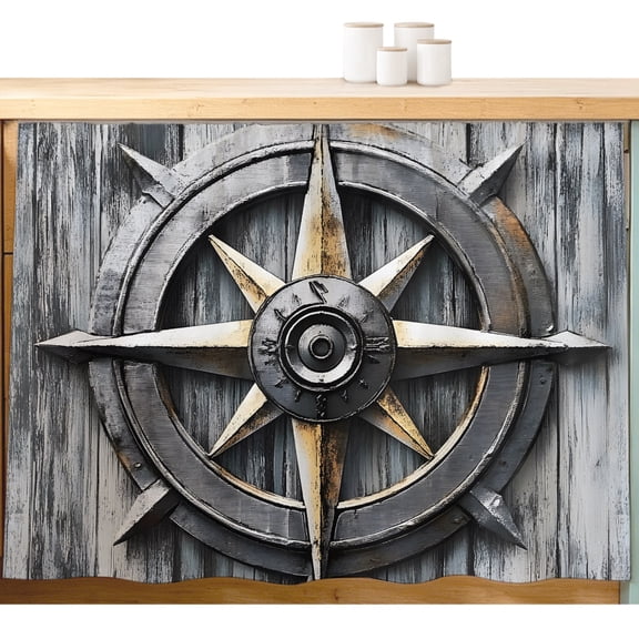 Nautical Compass Cabinet Curtains Vintage Compass Directions Sink Skirt Privacy Short Cabinet Curtain for Kitchen Bathroom Self Adhesive Waterproof Under Sink Curtain 10" W x 11" L