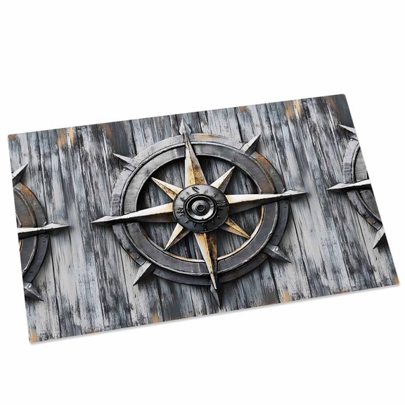 Nautical Compass Door Mat 16x24 Inch Vintage Compass Directions Entryway Rug with Non-Slip Rubber, Front Door Rug Indoor Floor Mats for Living Room Bathroom Bedroom Home Office