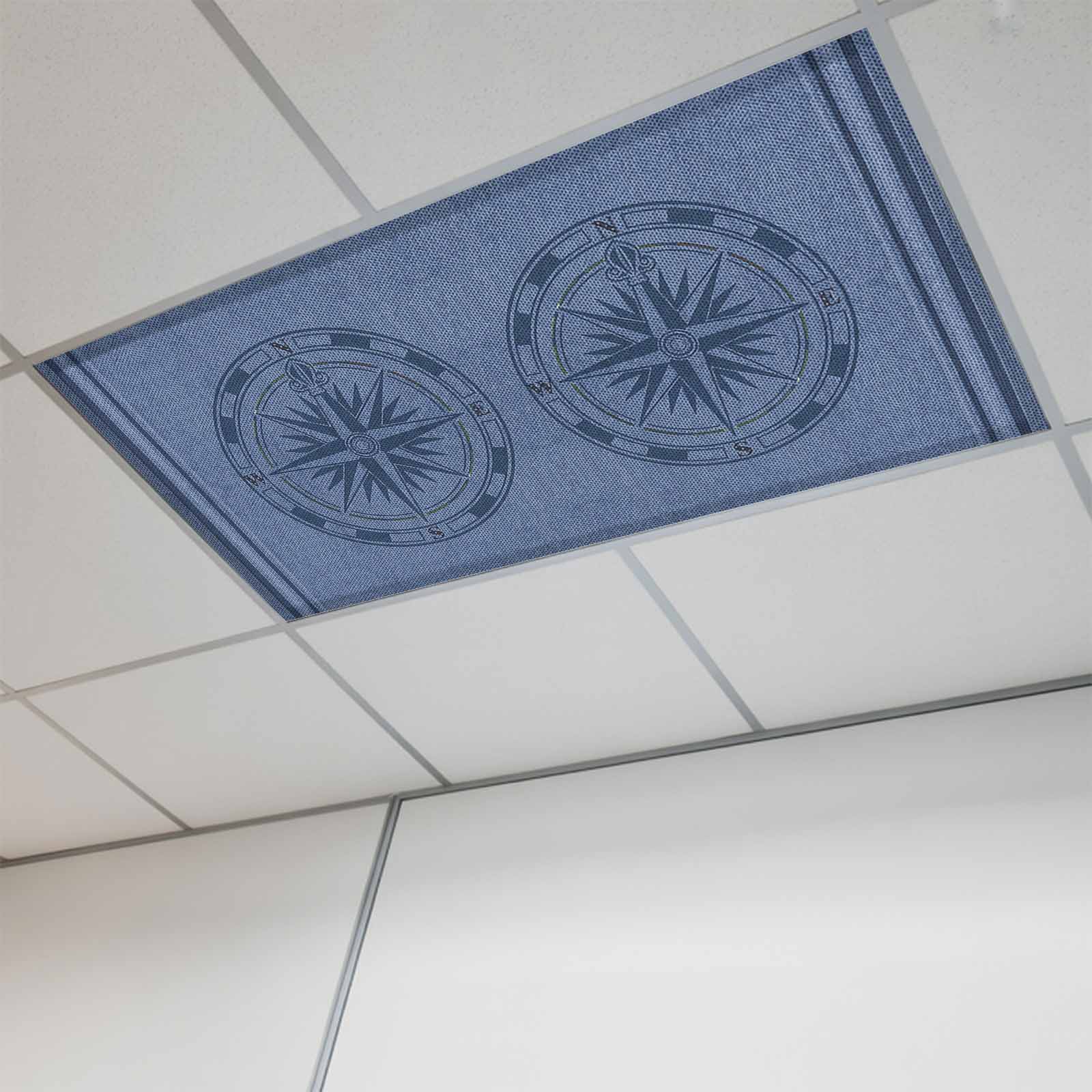 Compass Rally Ceiling Light Nautical Compass Fluorescent Light Covers, Navy Blue Striped Coastal ...