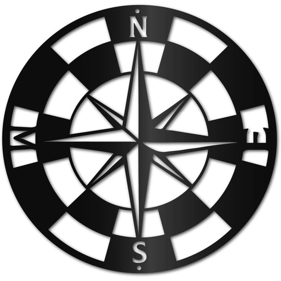 Nautical Compass Metal Art Wall Hanging Round Wall Ornament Signs Wall Mounted Wall Sculpture for Living Room Bedroom Office Garden Farmhouse Beach Theme Home Decoration 11.8x8.7in Black