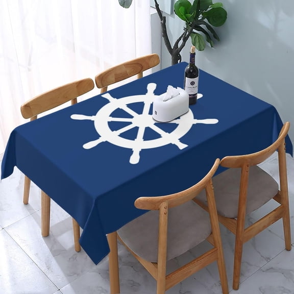 Nautical Compass Navy Blue Rectangle Table Cloth Soft Washable Oblong Tablecloth Covers for Kitchen & Table Linens 60" x 84"