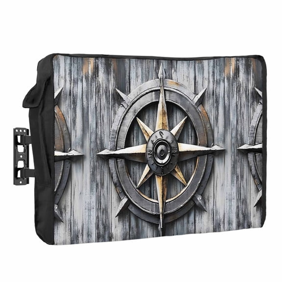 Nautical Compass Outdoor TV Cover 52 to 55 inch Weatherproof Waterproof, Vintage Compass TV Enclosures with Remote Control Pocket Flat Screen Protector for Outside