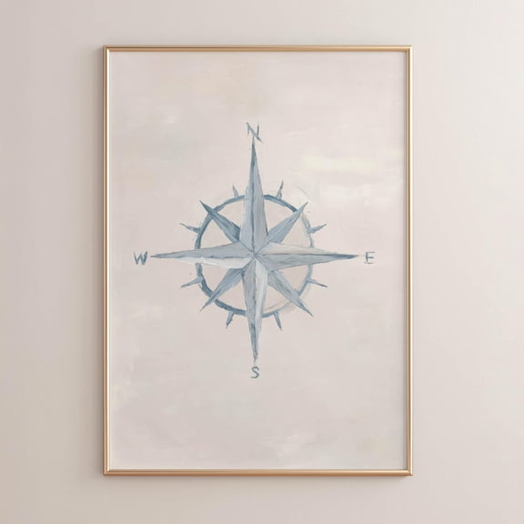 Nautical Compass Rose Poster, Blue Gray Coastal Wall Art