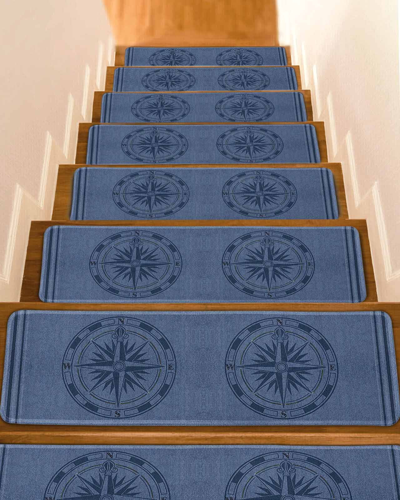 Compass Netsteps Nautical Compass Stair Treads for Wooden Steps Indoor Runner Rug Carpet ...
