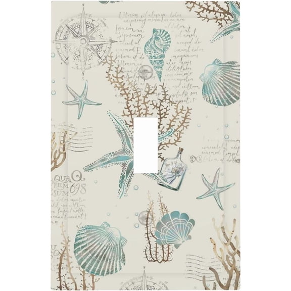 Nautical Compass Starfish Beach Conch 1 Gang Light Switch Plate Decorative Single Toggle Wall Plate Cover Electrical Switchplate Faceplate for Bedroom Room Decorate