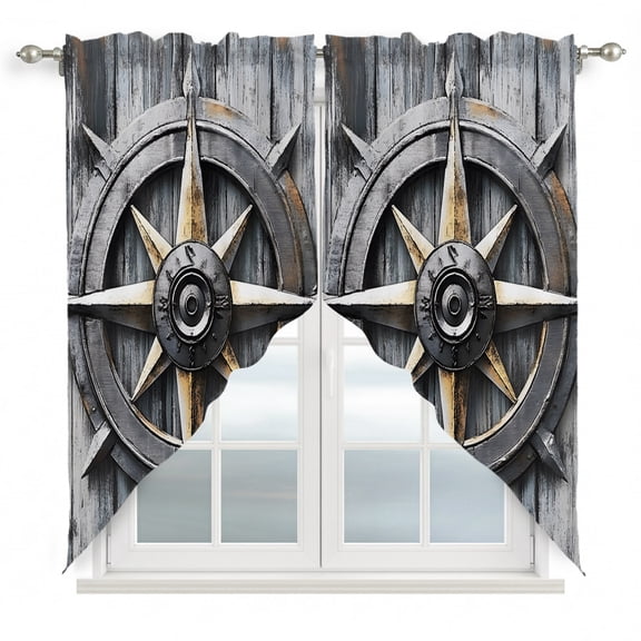 Nautical Compass Swag Valances for Windows 36 inches Long, Vintage Compass Directions Swag Curtains Privacy Light Filtering Curtain Tiers for Kitchen Bathroom 28" W x 36" L, 2 Panels