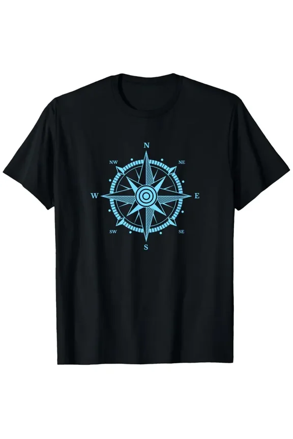 Nautical Compass T-Shirt for Men & Women - Sailor's Navigation Card Design, Short Sleeve Casual Round Neck Tee, Machine Washable Maritime Apparel for Sailing, Boating, Outdoor