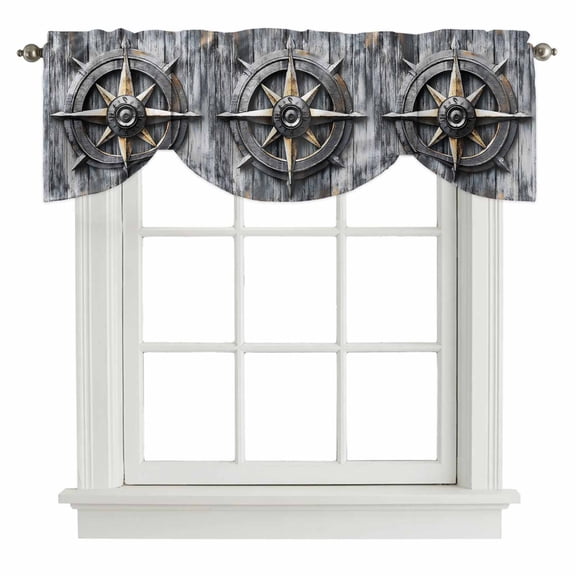 Nautical Compass Tie Up Valance for Windows Vintage Compass Directions Adjustable Curtain Valance Rod Pocket Balloon Shade Window Treatment for Kitchen Living Room Bedroom 42x12inch