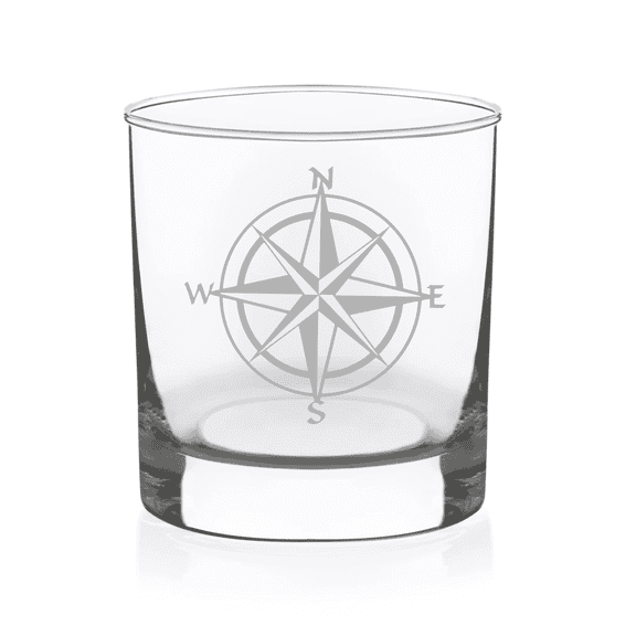C&M Personal Gifts 11 oz Nautical Compass Whiskey Rocks Glass