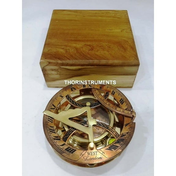 Nautical Copper & Brass Sundial Compass 4.5" Marine Compass - West London