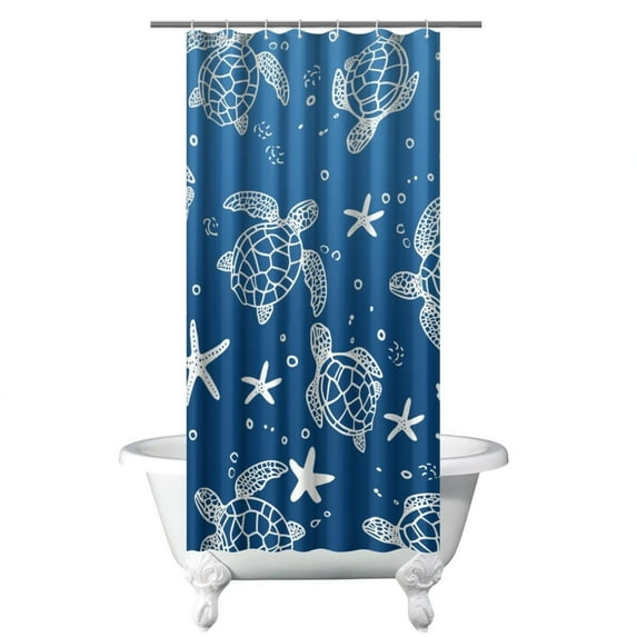 Nautical Coral Reef Shower Curtain with Cute Sea Turtles, 36x72in Ocean Marine Life Theme for Tropical Beach Bathroom Sun Moon Style