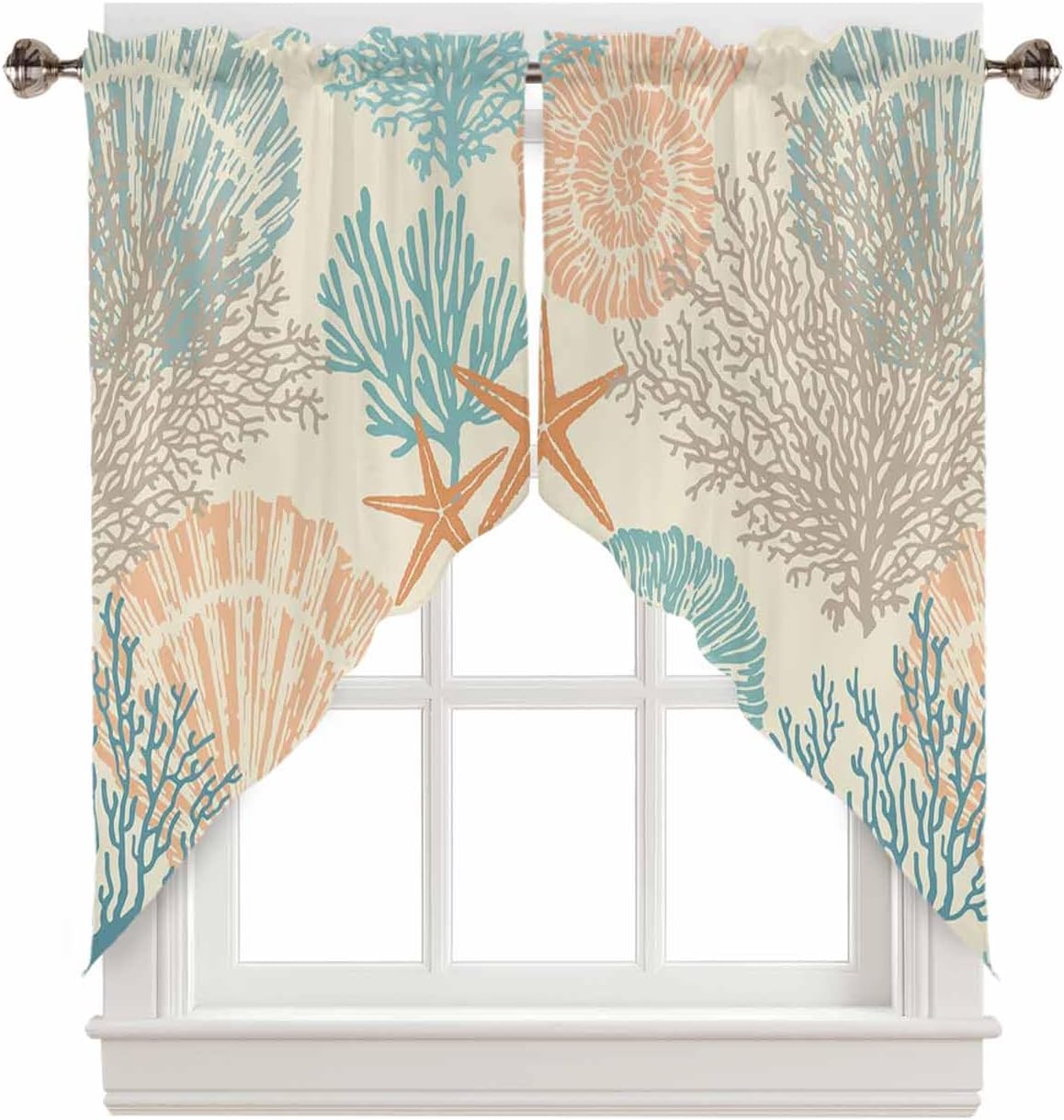 Nautical Coral Swag Valances Kitchen Decor Curtain Beach Ocean Theme