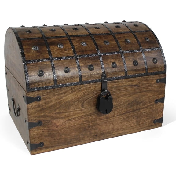 Nautical Cove Handmade Pirate Treasure Chest for Kids Prizes & Classroom with Lock and Skeleton Keys – Lockable Wooden Storage Chest Box, Pirate Decor, Decorative Box - XXX-Large 21x15.75x15.75