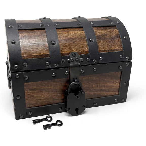 Nautical Cove Handmade Wooden Treasure Chest Storage Box – Deluxe Design with Real Leather Accents, Working Iron Lock & Skeleton Keys, Decorative Keepsake Chest (Medium - 10 x 7 x 7)