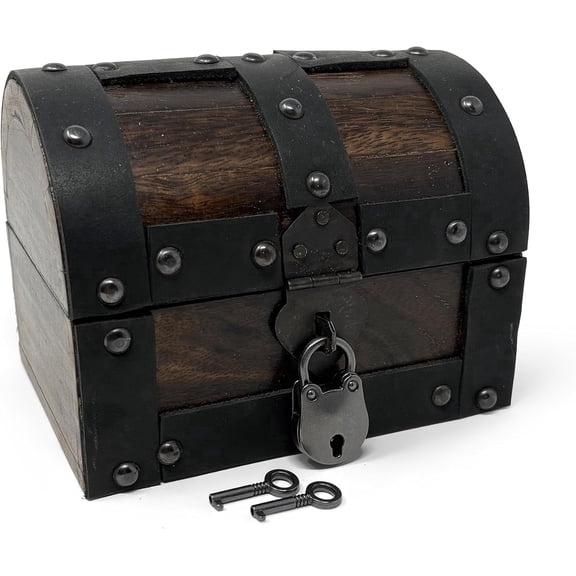 Nautical Cove Handmade Wooden Treasure Chest Storage Box – Deluxe Design with Real Leather Accents, Working Iron Lock & Skeleton Keys, Decorative Keepsake Chest (X-Small - 5.5 x 4 x 4)