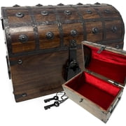 Nautical Cove Wooden Treasure Chest with Padded Velvet Lining and Antique Lock with Skeleton Keys Large 13x8x8.75   Luxury Wood Pirate Chest, Decorative Box with Lid, Wooden Lock Box, Pirate