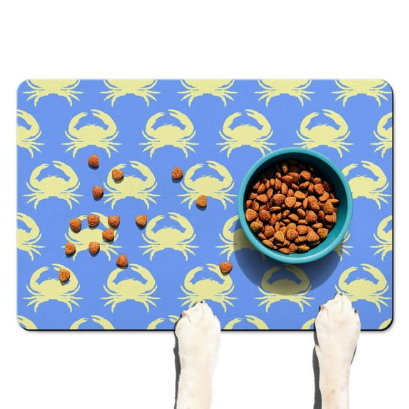 Nautical Crab Dog Food Mat – Vintage Cute Cartoon Watercolor Black White Colorful Tropical Sea Life Ocean Marine Beach Pet Feeding Mat 16x24, Non-Slip Absorbent Quick Dry Waterproof Easy Clean