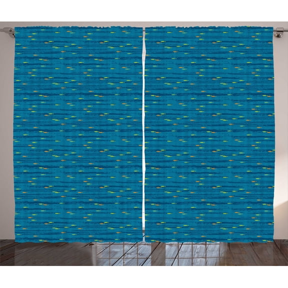 Ambesonne Nautical Curtains 2 Panel Set, Minimal Fish Waves, 108" x 96", Turquoise