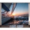 thumbnail image 1 of Ambesonne Fishing Curtains 2 Panel Set, Sail Boat on Sea Hobby, 108" x 108", Pale Blue Yellow, 1 of 3