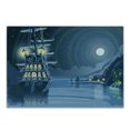 thumbnail image 1 of Nautical Cutting Board, Detailed Illustration of Nocturnal Adventure Island with Anchored Pirate Ship and Moon, Decorative Tempered Glass Cutting and Serving Board, Small Size, Blue, by Ambesonne, 1 of 1