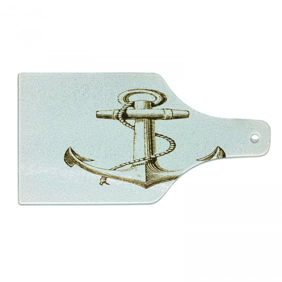 Nautical Cutting Board, Foil Anchor Image Be Safe and Grounded Voyage Journey Adventure Fisherman, Tempered Glass Cutting and Serving Board, Wine Bottle Shape, Yellow and Black, by Ambesonne