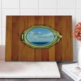 thumbnail image 1 of Nautical Cutting Board, Porthole Wooden Background Window Ship Old Sailing Vessel Print, Decorative Tempered Glass Cutting and Serving Board, Large Size, Dark Orange Pale Blue, by Ambesonne, 1 of 1