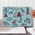thumbnail image 1 of Nautical Cutting Board, Symbolic Sea Creatures Navigation Gulls Compass Holiday Shell Water Rope Design, Decorative Tempered Glass Cutting and Serving Board, Large Size, Blue Red, by Ambesonne, 1 of 1