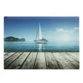 thumbnail image 1 of Nautical Cutting Board, Yacht from Wooden Deck Horizon Serenity Seascape Leisure Aquatic Coastal Theme, Decorative Tempered Glass Cutting and Serving Board, Large Size, Blue Brown, by Ambesonne, 1 of 1