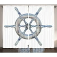 thumbnail image 1 of Ambesonne Nautical Curtains 2 Panel Set, Wooden Ship Wheel, 108" x 84", Blue White, 1 of 3