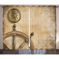 thumbnail image 1 of Ambesonne Vintage Curtains 2 Panel Set, Wooden Wheel Compass, 108" x 84", Beige, 1 of 3