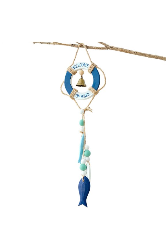 Nautical Decor Hangable Life Ring Wall Pendant with Rope and Bell, Nautical Room Decor for Bedroom Entryway Restaurant Cafe Hotel Door Window Outdoor Porch Patio