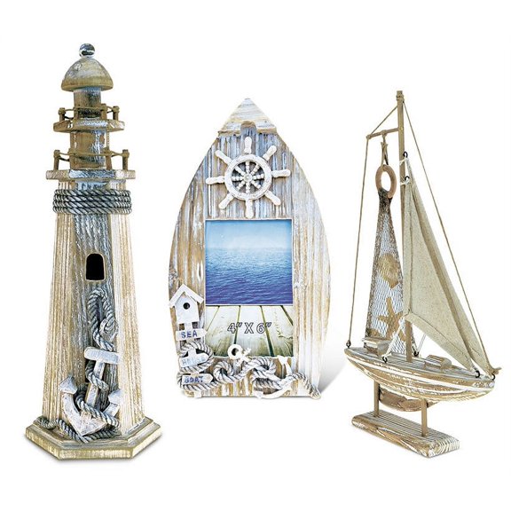 Nautical Decor Picture Frame, Lighthouse and Sailboat