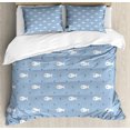 thumbnail image 1 of Nautical Decor Queen Size Duvet Cover Set, Underwater Aquatic Life Baby Fish and Little Symmetric Anchor Figures Design, Decorative 3 Piece Bedding Set with 2 Pillow Shams, Blue White, by Ambesonne, 1 of 3