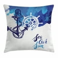 thumbnail image 1 of Nautical Decor Throw Pillow Cushion Cover, Vivid Ocean Back with Paint Effects with Wind Rose and Rudder Cruise Image, Decorative Square Accent Pillow Case, 16 X 16 Inches, Blue White, by Ambesonne, 1 of 2