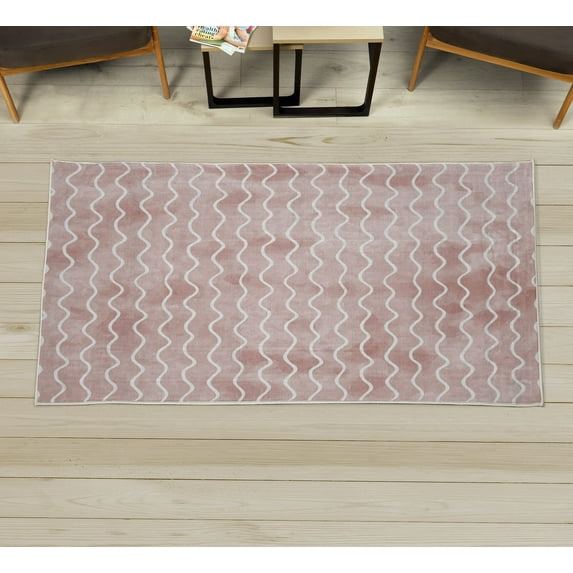 Nautical Decorative Rug, Soft Pastel Colored Ocean Sea Waves Pattern Summer Vibes Inspired Graphic, Quality Carpet for Bedroom Dorm and Living Room, 6 Sizes, Blush Rose, by Ambesonne