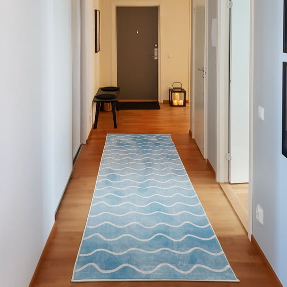 Nautical Decorative Rug, Soft Pastel Colored Ocean Sea Waves Pattern Summer Vibes Inspired Graphic, Quality Carpet for Bedroom Dorm and Living Room, 6 Sizes, Pale Blue and White, by Ambesonne