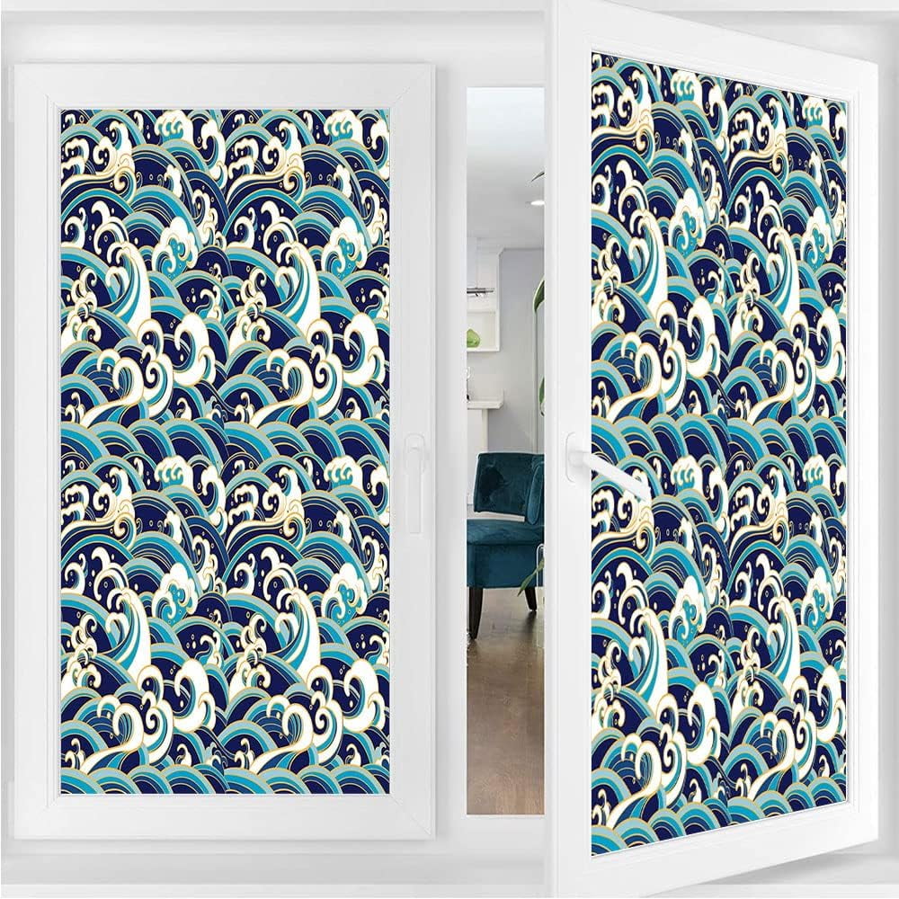 Nautical Decorative Window Film, Traditional Oriental Style Ocean Waves ...