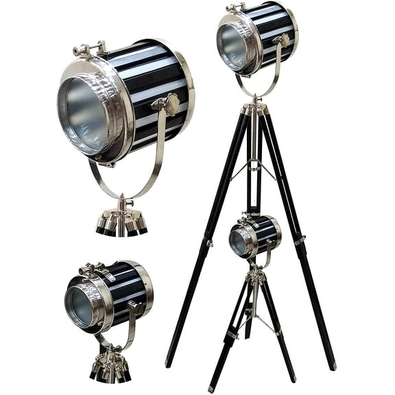 Nautical Design Hollywood Studio Spotlight Black Tripod Floor Lamp & Table Lamp